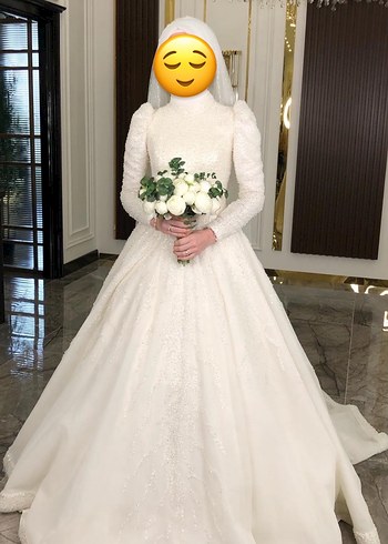 İnci işlemeli A Kesim Gelinlik - Görsel 6