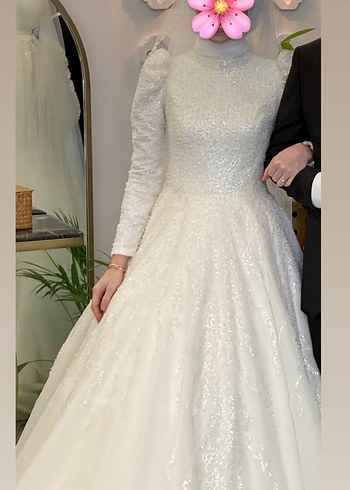 İnci işlemeli A Kesim Gelinlik - Görsel 3