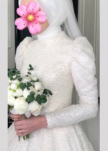 İnci işlemeli A Kesim Gelinlik - Görsel 2