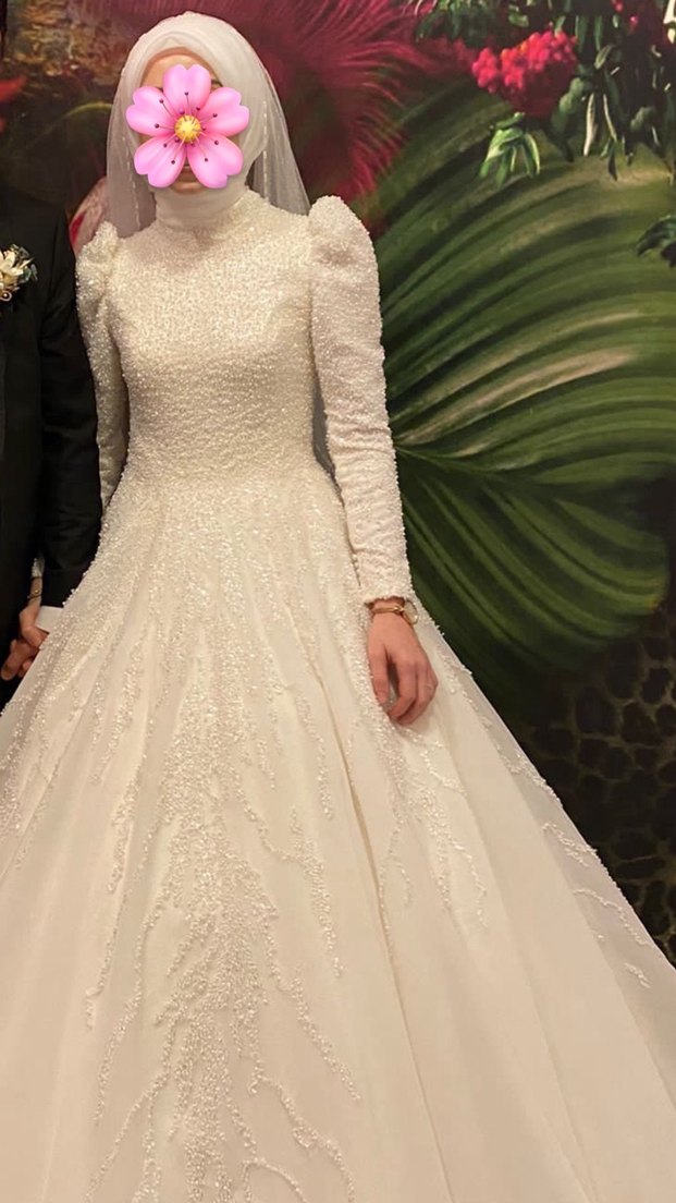 İnci işlemeli A Kesim Gelinlik - Görsel 5