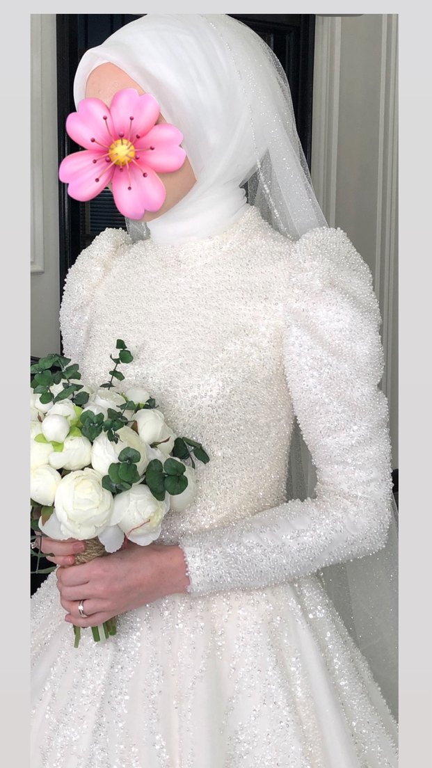 İnci işlemeli A Kesim Gelinlik - Görsel 2