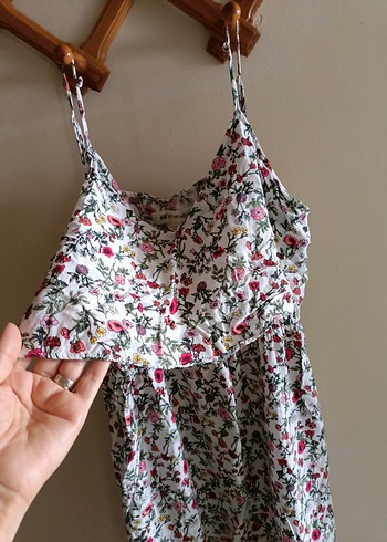 H&M Çiçek Desenli Beyaz Bohem Midi Elbise