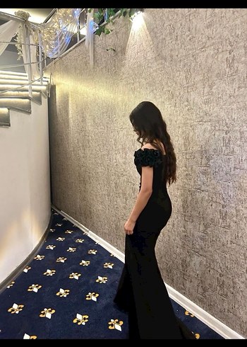 Siyah Straplez Uzun Kadın Abiye Elbise - Görsel 2