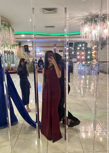 Bordo Drapeli Uzun Kadın Elbise - Görsel 2