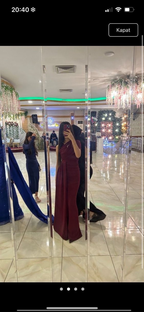 Bordo Drapeli Uzun Kadın Elbise - Görsel 2