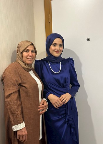 Navy Parlak Uzun Kadın Abiye Elbise - Görsel 3