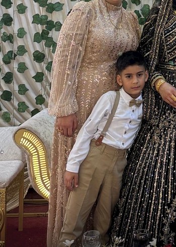 Gold renkli tesettür abiye elbise - Görsel 2