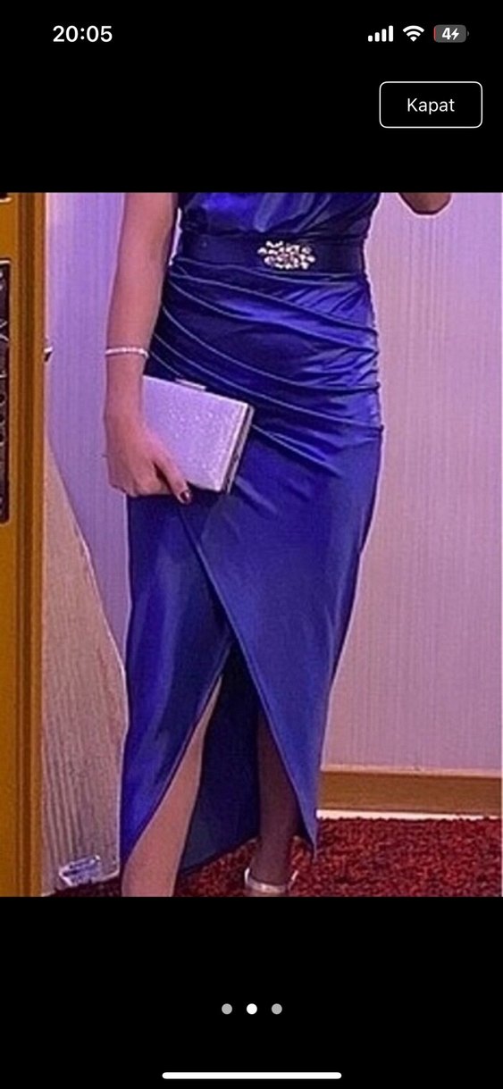 Mavi Drapeli Straplez Uzun Abiye Elbise - Görsel 2