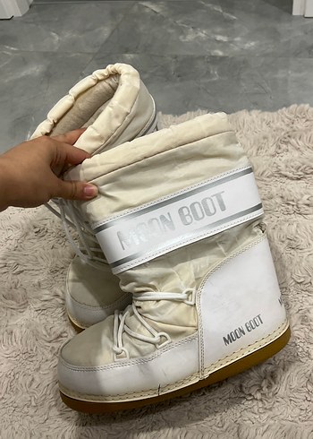 Moon Boot  Beyaz Deri Bilekli Kar Botu