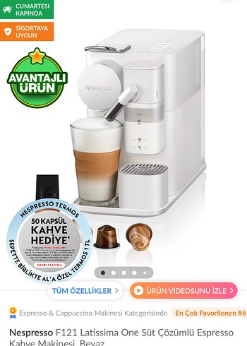 Nespresso F121 Latissima One Beyaz Espresso Makinesi