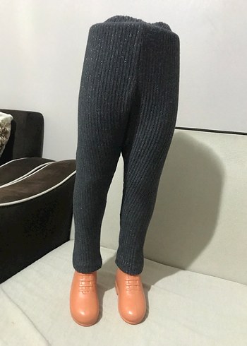 Kız Çocuk Gri Fitilli Triko Tayt - Görsel 4