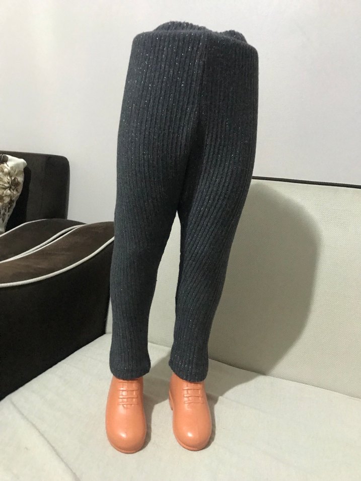 Kız Çocuk Gri Fitilli Triko Tayt - Görsel 4