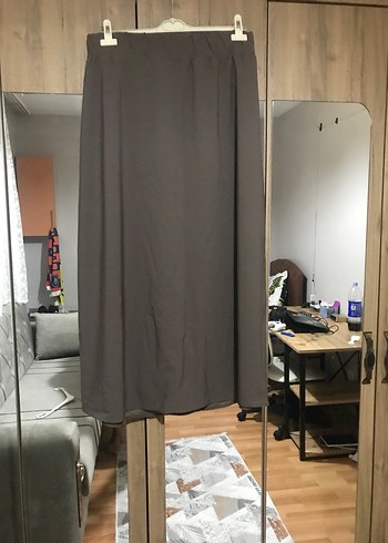 46 Beden kahverengi Renk Gri Drapeli Kadın Uzun Etek