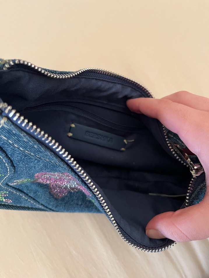 BERSHKA Boncuk İşlemeli Lacivert Denim Kadın Çanta - Görsel 4