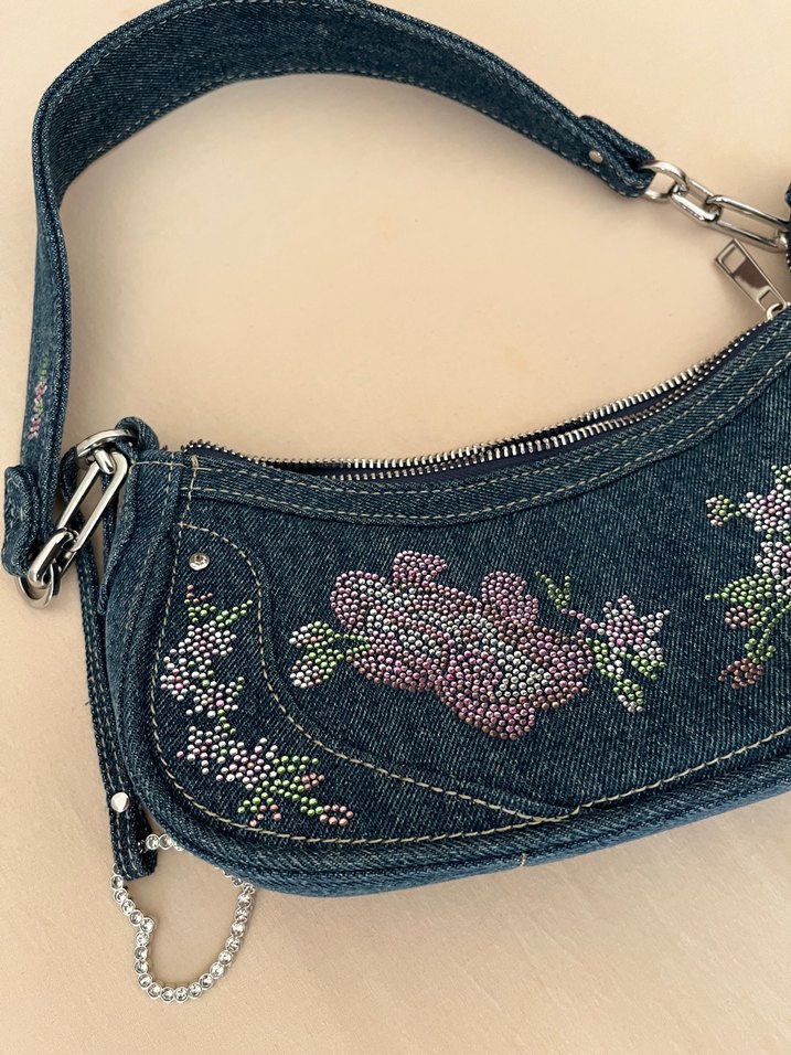 BERSHKA Boncuk İşlemeli Lacivert Denim Kadın Çanta - Görsel 2