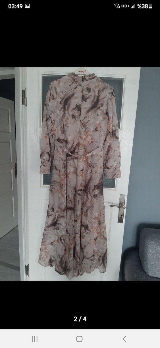 Bej Batik Desenli Uzun Bohem Elbise - Görsel 2