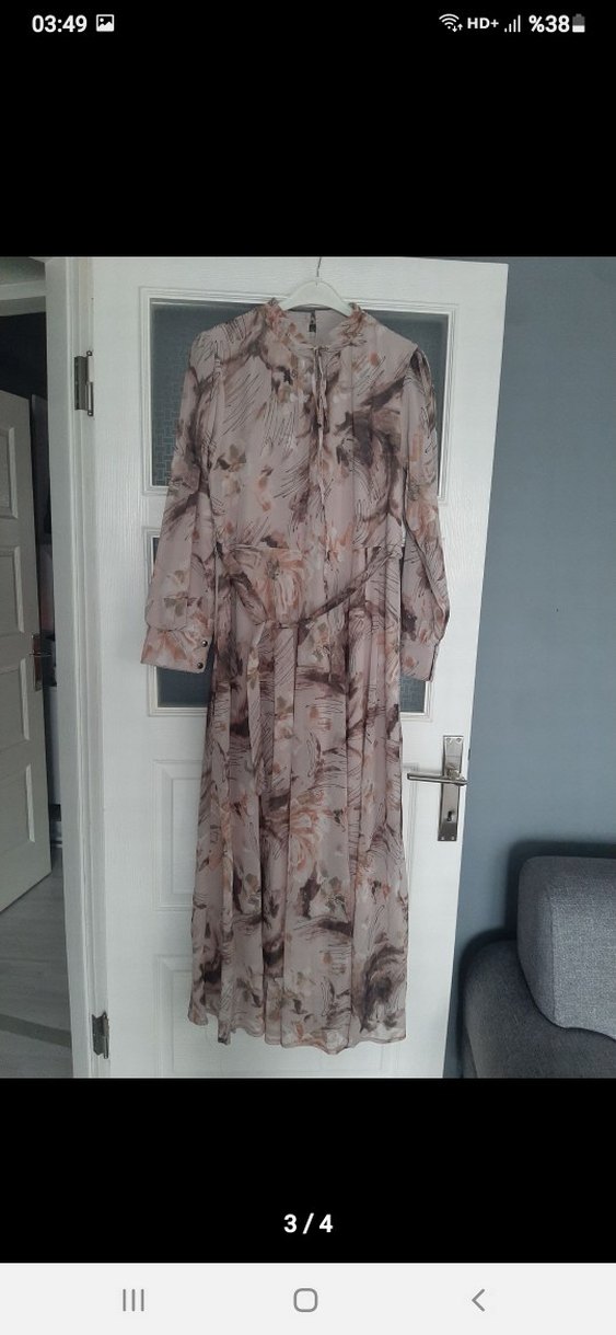 Bej Batik Desenli Uzun Bohem Elbise - Görsel 3