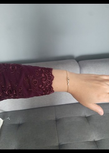 mürdüm Dantel Detaylı Uzun Kollu Uzun Elbise - Görsel 5