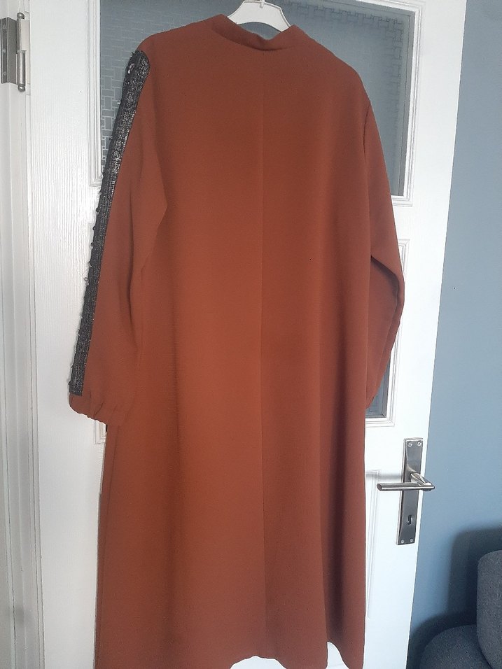 Kuşaklı, Nakış Detaylı Kahverengi Kadın Kaban - Görsel 2