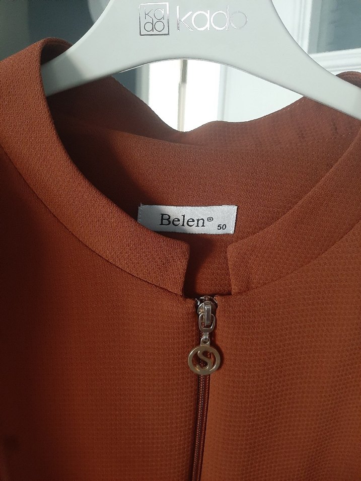 Kuşaklı, Nakış Detaylı Kahverengi Kadın Kaban - Görsel 3