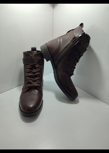 Deri Kahverengi Kemerli Biker Bot - Görsel 2