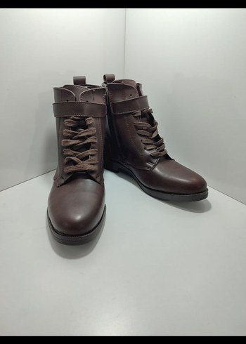 Deri Kahverengi Kemerli Biker Bot - Görsel 3