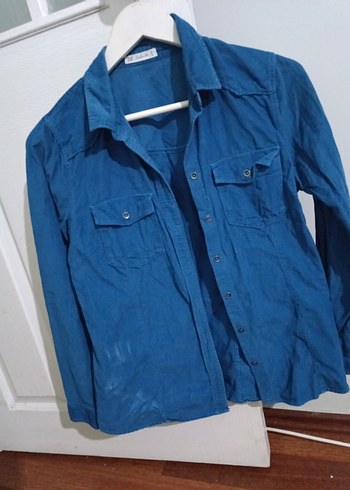 Düğmeli Mavi Denim Kadın Gömlek - Görsel 2