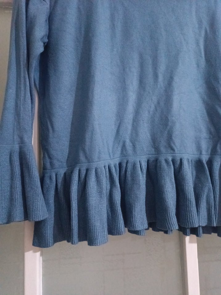 Mavi Kadın Bluz - Fırfırlı, Bol Kesim - Görsel 2