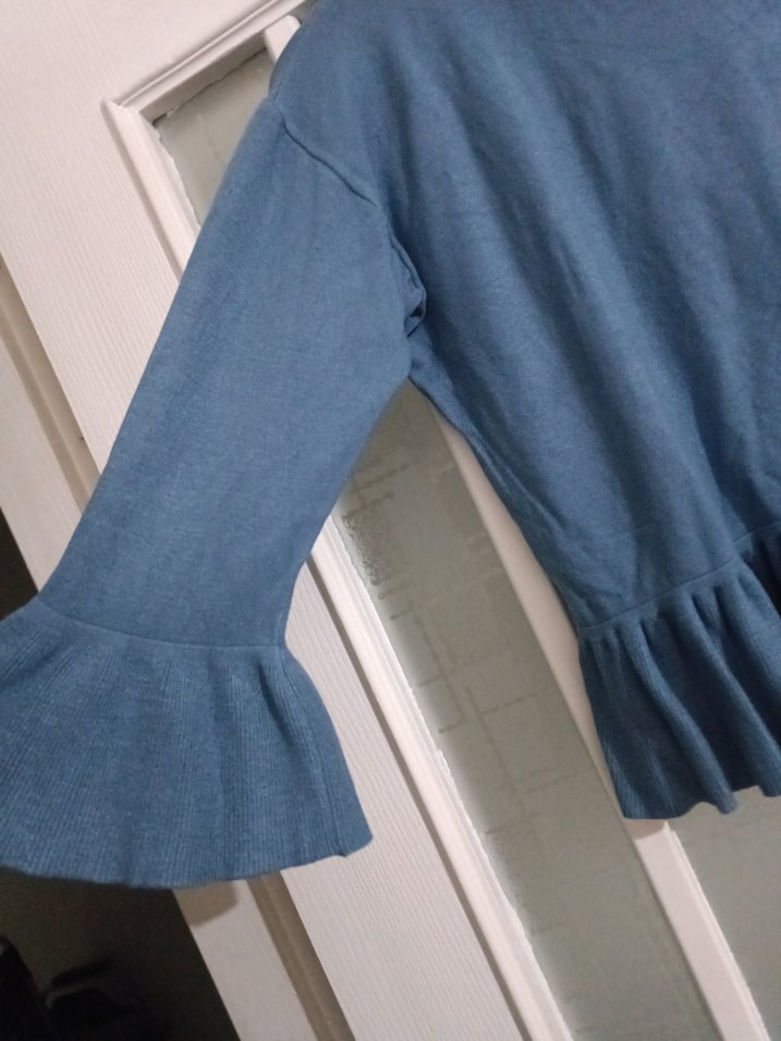 Mavi Kadın Bluz - Fırfırlı, Bol Kesim - Görsel 3