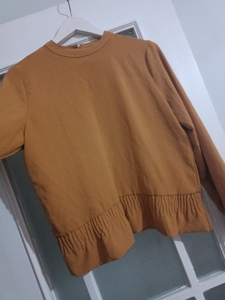 Kadın Bej Keten Ruffle Detaylı Bluz - Görsel 2