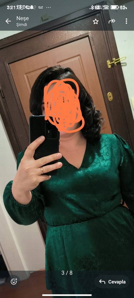 Yeşil V Yakalı Midi Kadın Elbise - Görsel 3