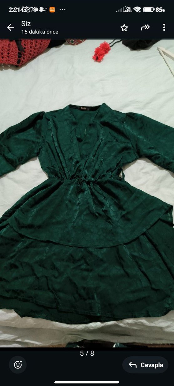 Yeşil V Yakalı Midi Kadın Elbise - Görsel 5