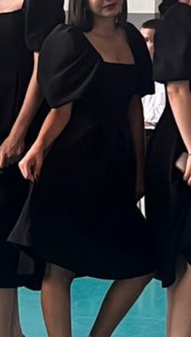 siyah balon kol elbise - Görsel 3