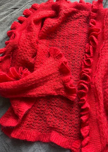 Kırmızı Örgü Kadın ceket - Görsel 4