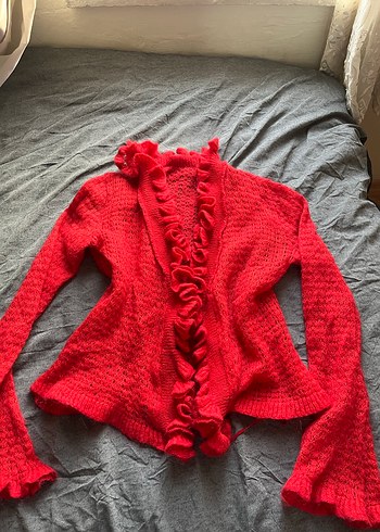 Kırmızı Örgü Kadın ceket - Görsel 2