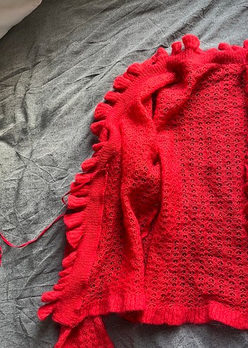 Kırmızı Örgü Kadın ceket - Görsel 3