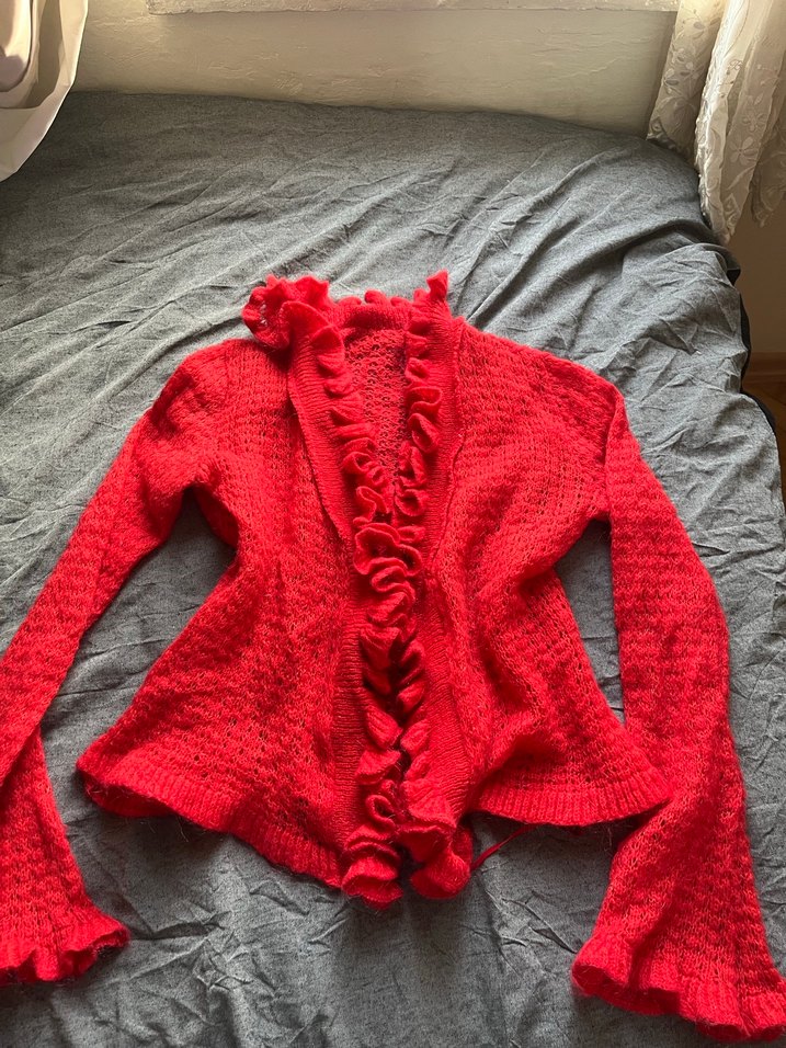 Kırmızı Örgü Kadın ceket - Görsel 2