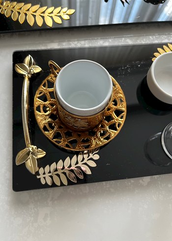 Altın Detaylı Nişan-Söz Tepsisi Damat Fincanı - Görsel 7