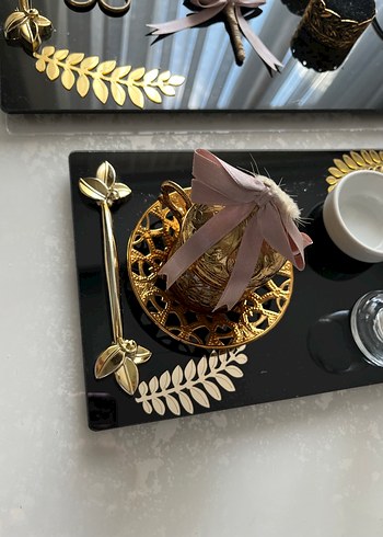 Altın Detaylı Nişan-Söz Tepsisi Damat Fincanı - Görsel 6