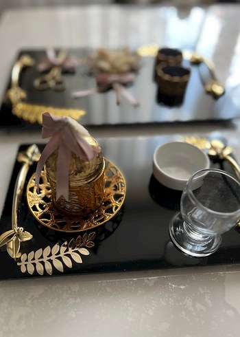 Altın Detaylı Nişan-Söz Tepsisi Damat Fincanı - Görsel 2