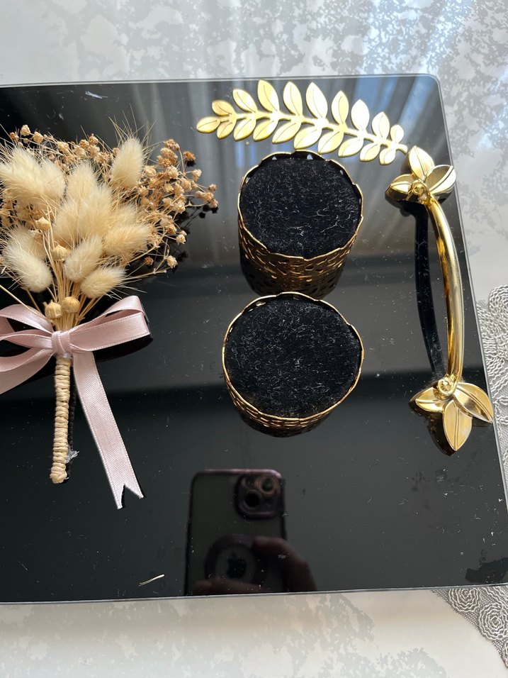 Altın Detaylı Nişan-Söz Tepsisi Damat Fincanı - Görsel 3