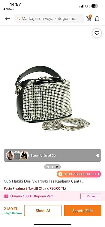 ÇÇS Marka Swarovski Taşlı Abiye Çantası