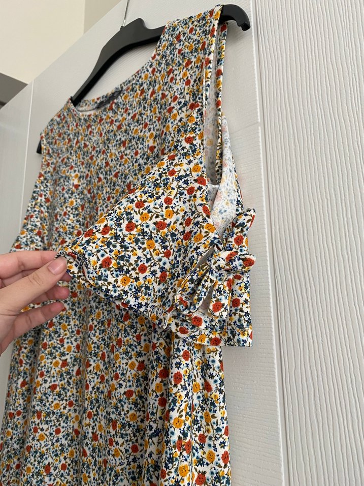 Çiçek Desenli Renkli Bohem Midi Elbise - Görsel 2