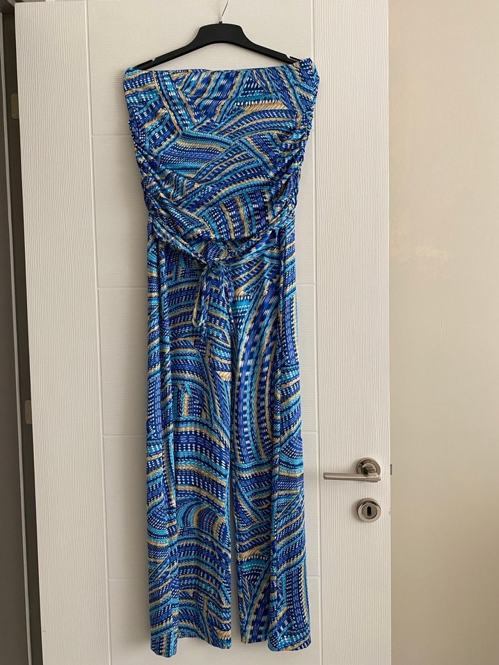 Mavi Drapeli straplez Uzun Bohem Elbise - Görsel 2