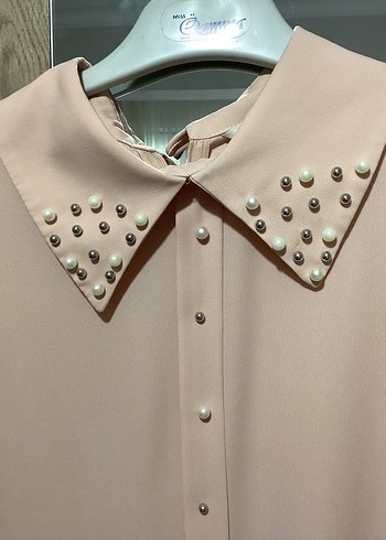 Düğmeli Uzun pudra Kadın Tunik - Görsel 4