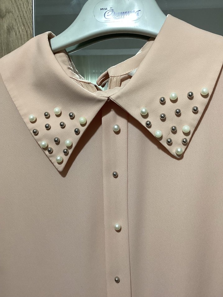 Düğmeli Uzun pudra Kadın Tunik - Görsel 4