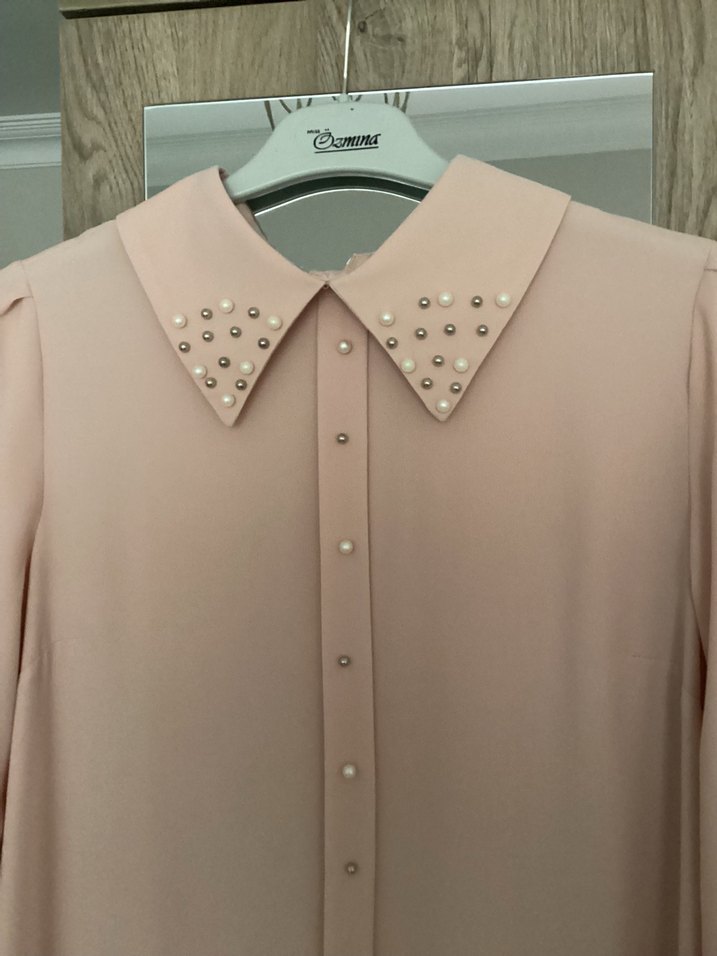 Düğmeli Uzun pudra Kadın Tunik - Görsel 2