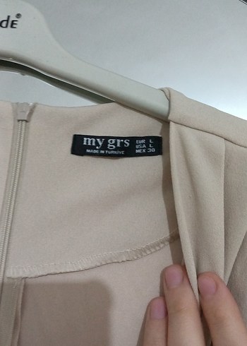 Bej Midi Hamile Elbisesi V Yaka Drapeli - Görsel 3