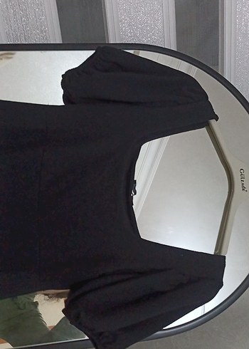 Drapeli Siyah Midi Hamile Elbisesi - Görsel 2