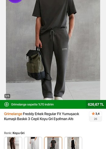 Grimelange Freddy Erkek Koyu Gri 3 Cepli Eşofman Altı
